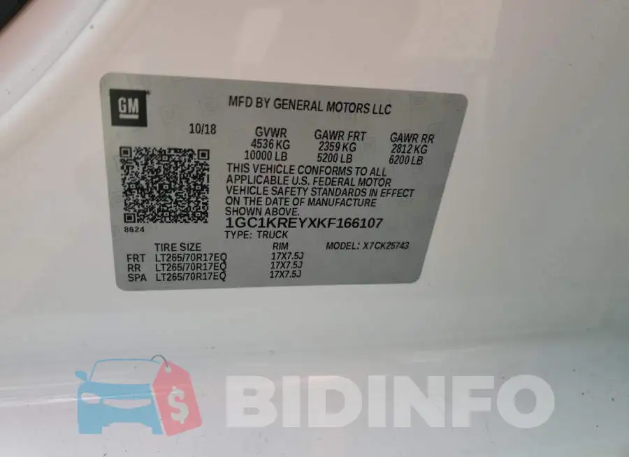1GC1KREYXKF166107 Photo# 12