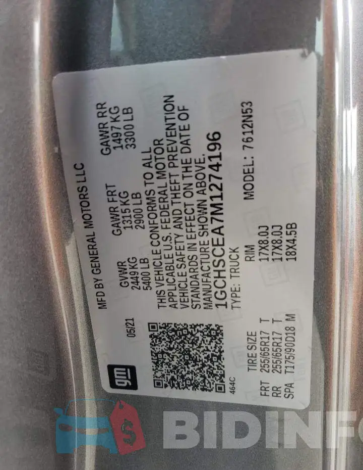 1GCHSCEA7M1274196 Photo# 12