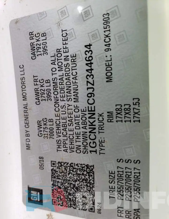 1GCNKNEC9JZ344634 Photo# 12