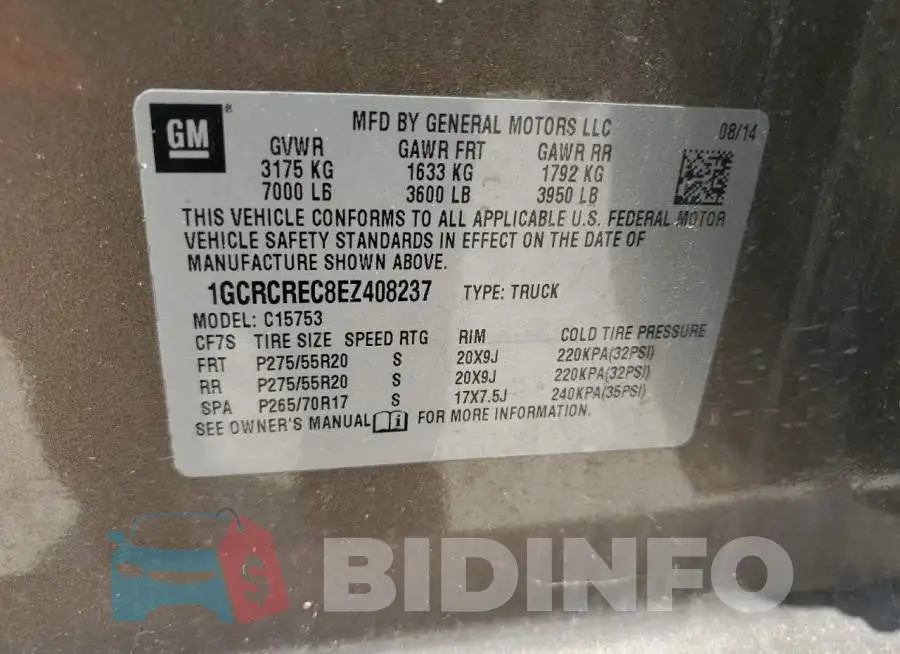 1GCRCREC8EZ408237 Photo# 13