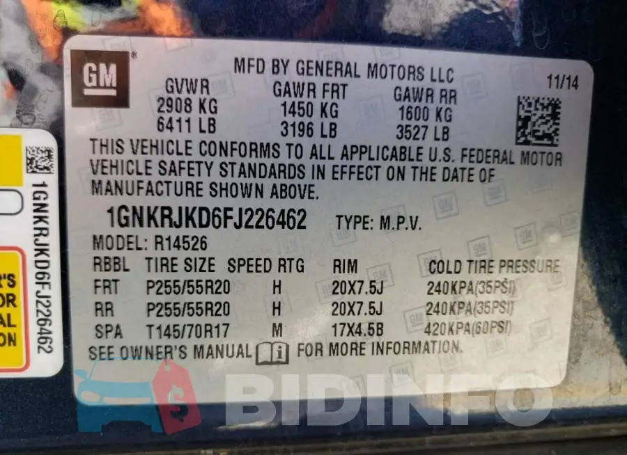 1GNKRJKD6FJ226462 Photo# 13