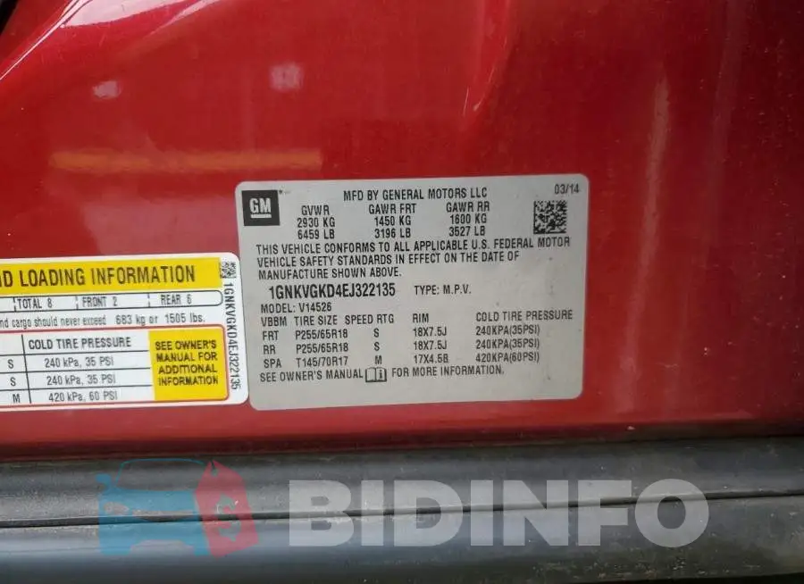 1GNKVGKD4EJ322135 Photo# 12