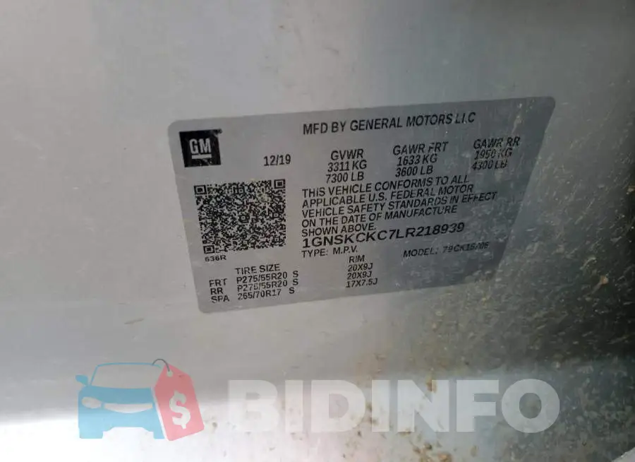 1GNSKCKC7LR218939 Photo# 14