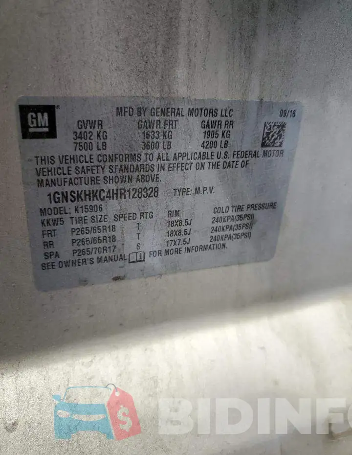 1GNSKHKC4HR128328 Photo# 13