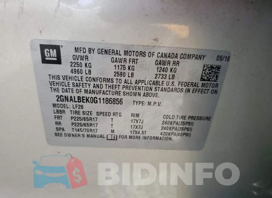 2GNALBEK0G1186856 Photo# 13