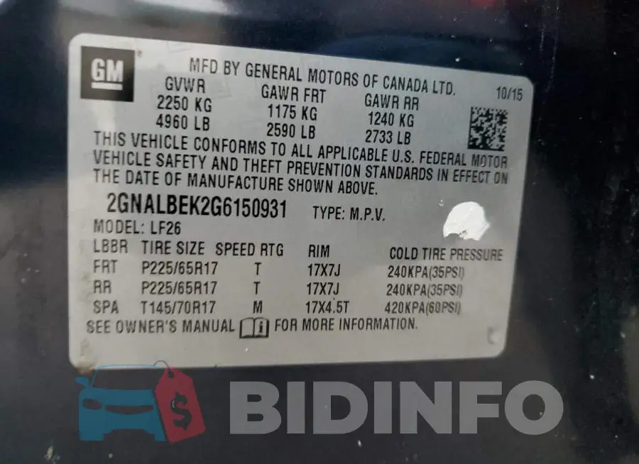 2GNALBEK2G6150931 Photo# 13