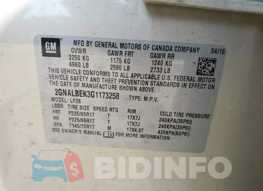 2GNALBEK3G1173258 Photo# 13
