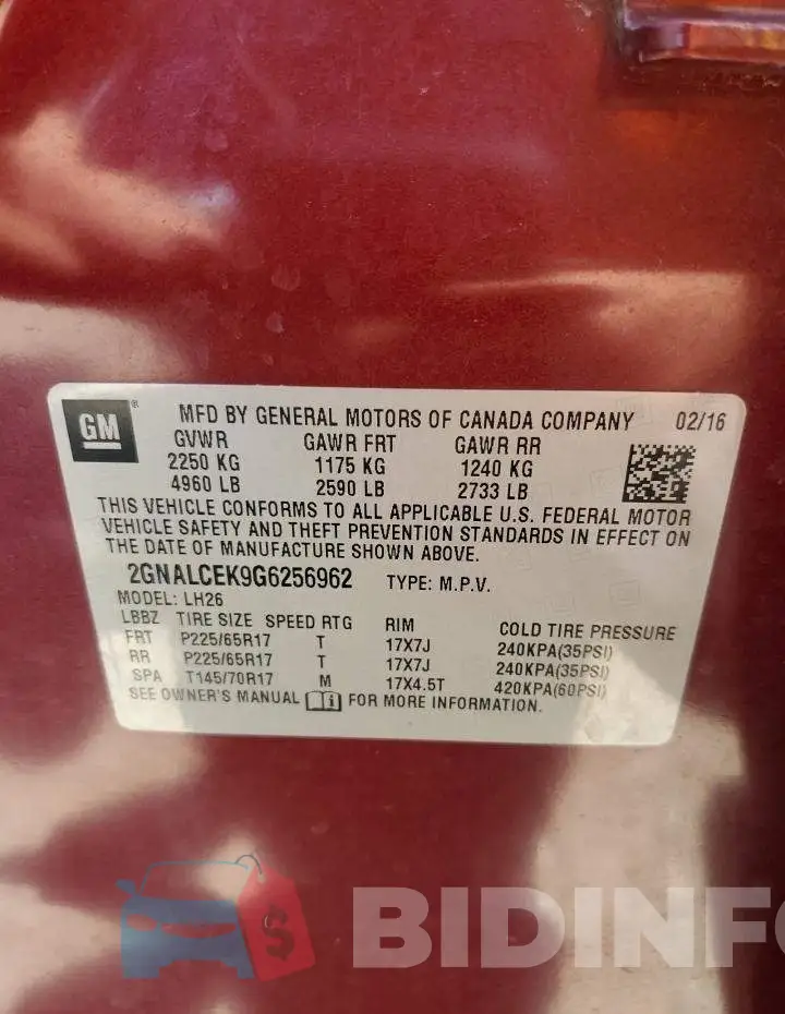 2GNALCEK9G6256962 Photo# 14