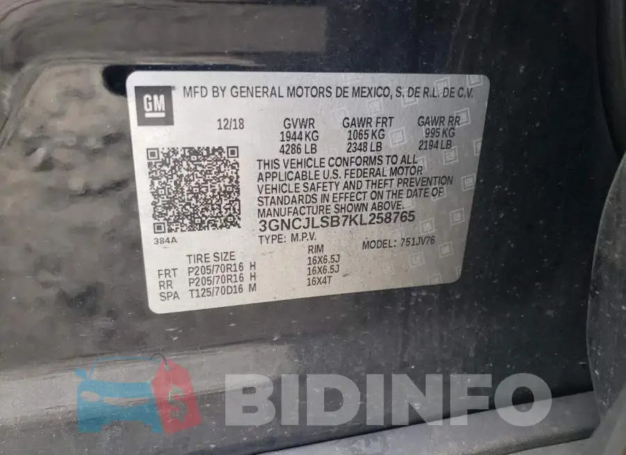 3GNCJLSB7KL258765 Photo# 13