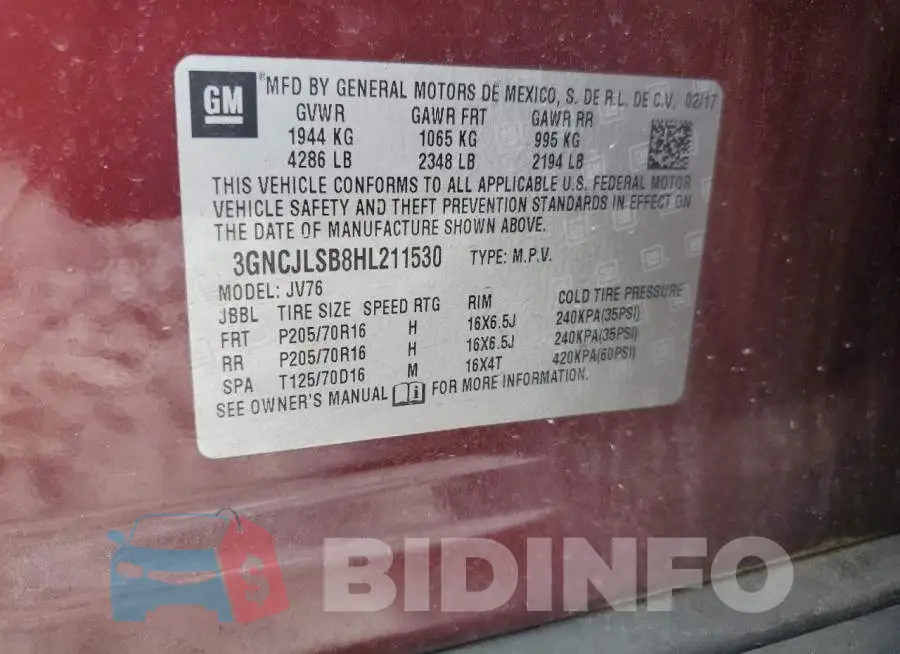3GNCJLSB8HL211530 Photo# 12
