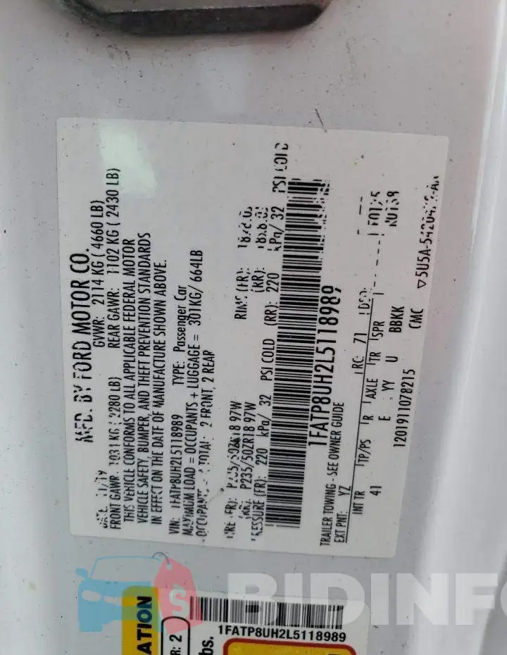 1FATP8UH2L5118989 Photo# 12
