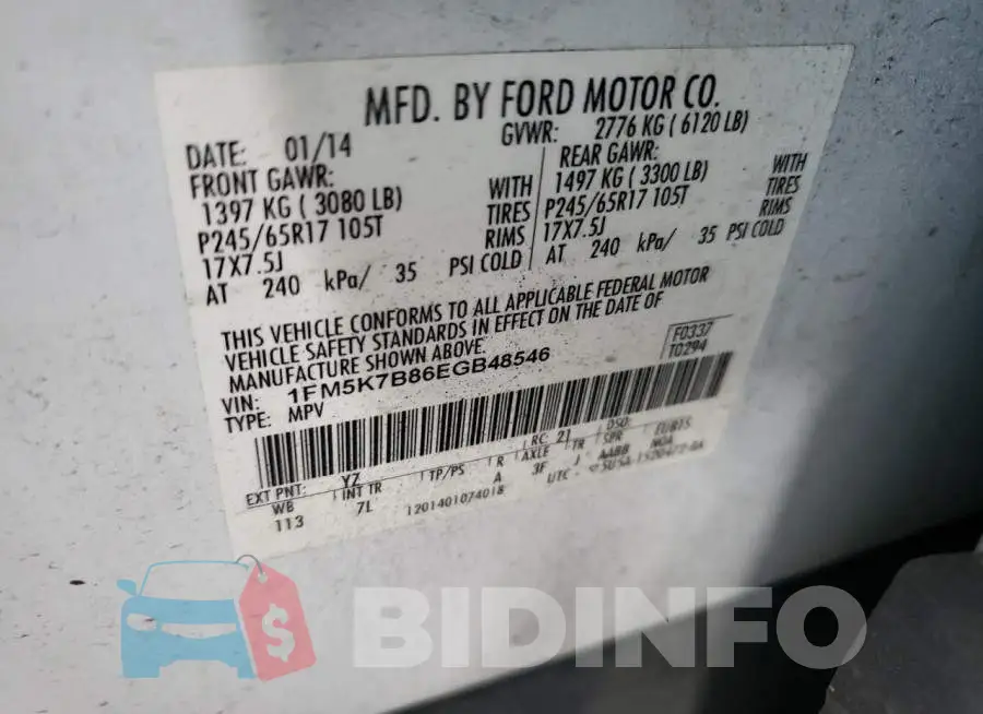 1FM5K7B86EGB48546 Photo# 13