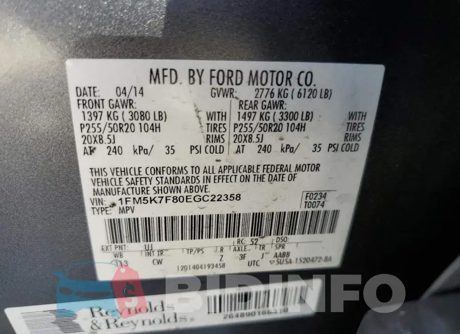 1FM5K7F80EGC22358 Photo# 13