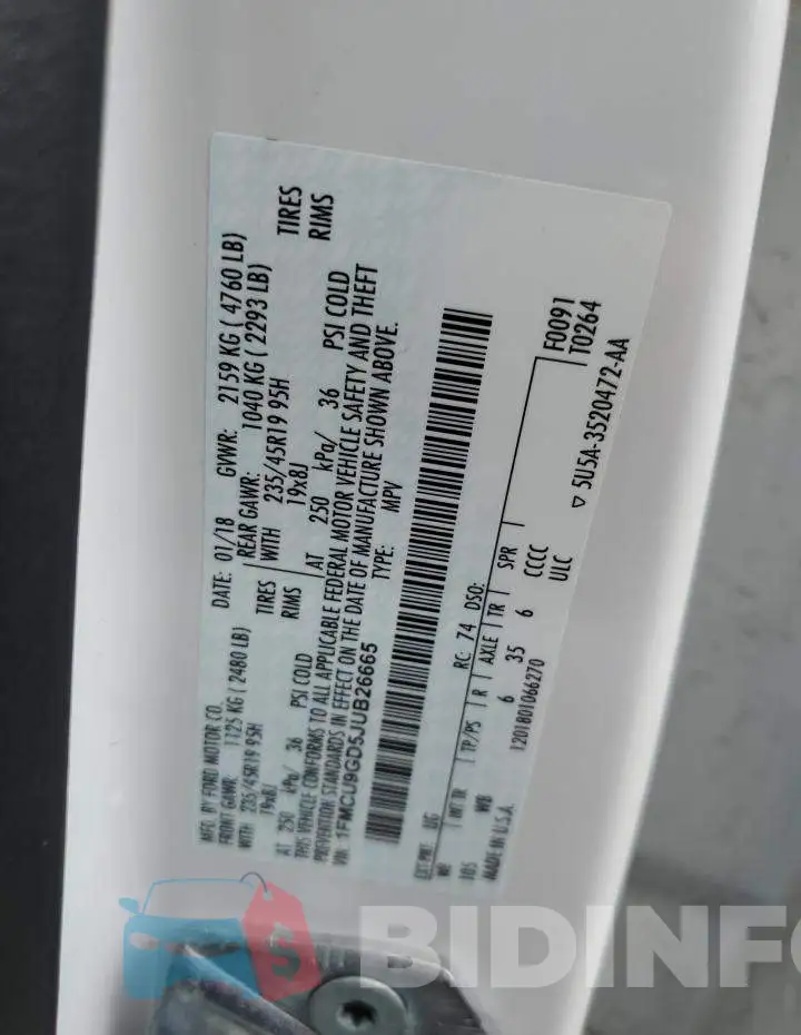 1FMCU9GD5JUB26665 Photo# 13