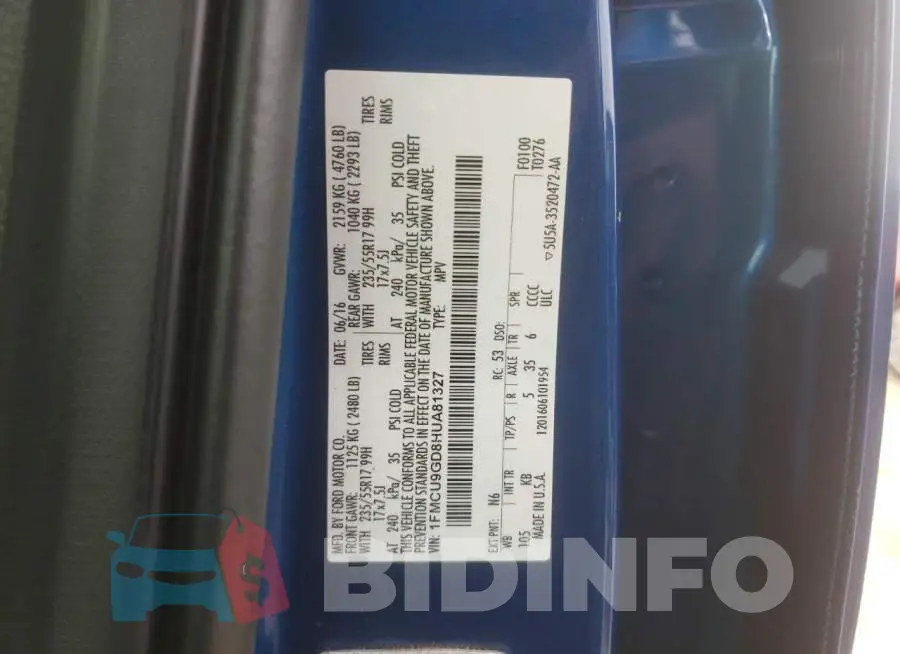 1FMCU9GD8HUA81327 Photo# 13