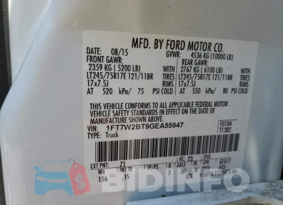 1FT7W2BT9GEA55947 Photo# 10