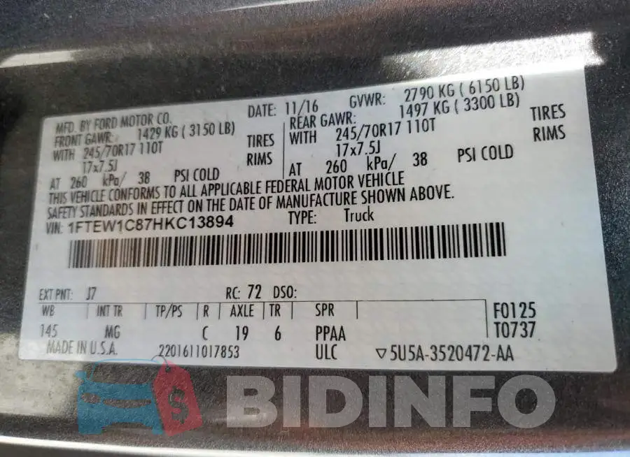 1FTEW1C87HKC13894 Photo# 12
