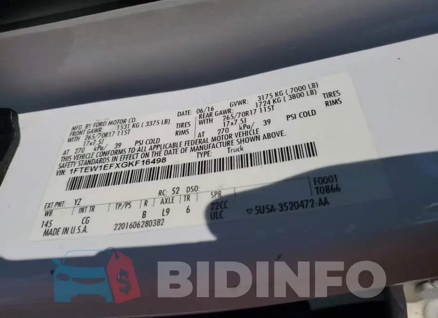 1FTEW1EFXGKF16498 Photo# 13