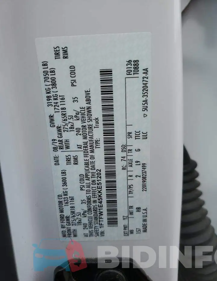 1FTFW1E45KKE51202 Photo# 12