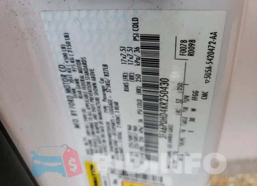 3FA6P0HD4KR250430 Photo# 12