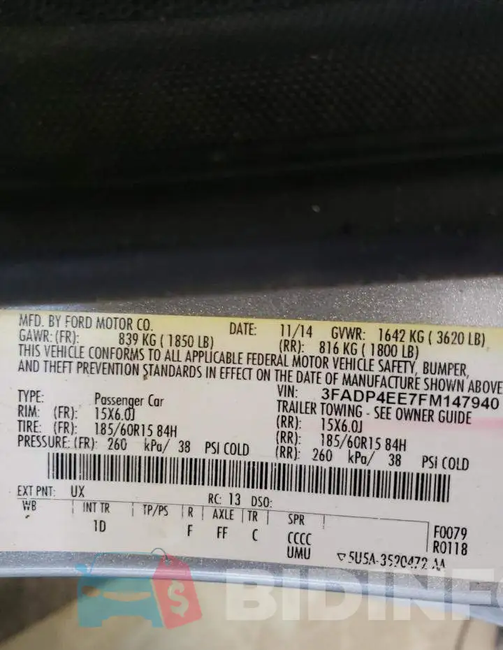 3FADP4EE7FM147940 Photo# 12