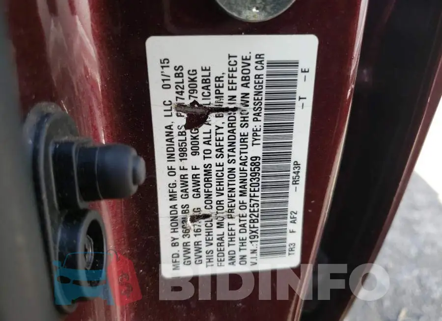 19XFB2E57FE039589 Photo# 12