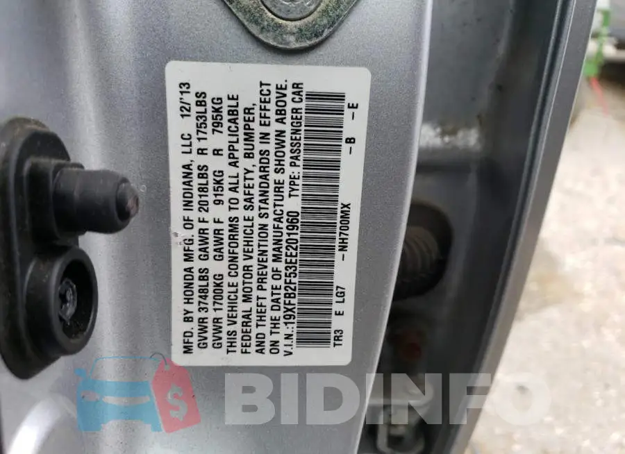 19XFB2F53EE201960 Photo# 13