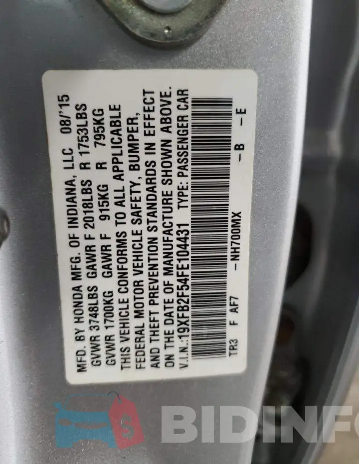 19XFB2F54FE104431 Photo# 13