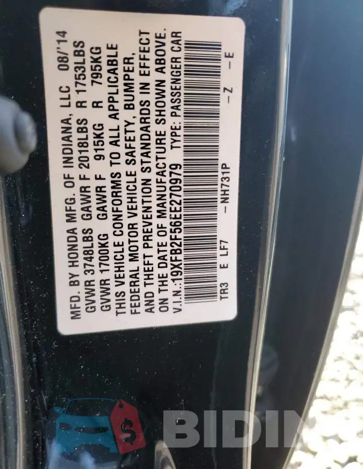 19XFB2F56EE270979 Photo# 12