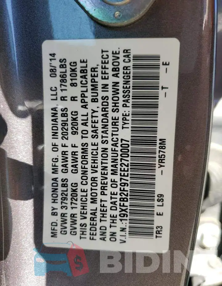 19XFB2F97EE270007 Photo# 12