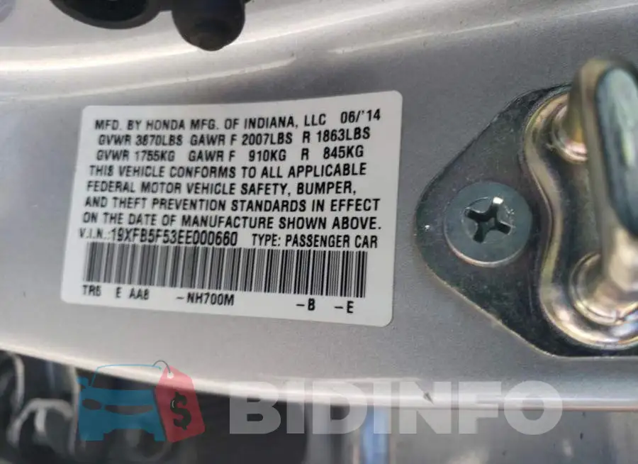 19XFB5F53EE000660 Photo# 12