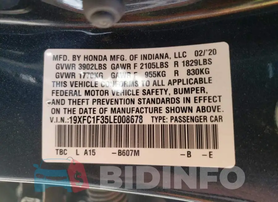 19XFC1F35LE008678 Photo# 13