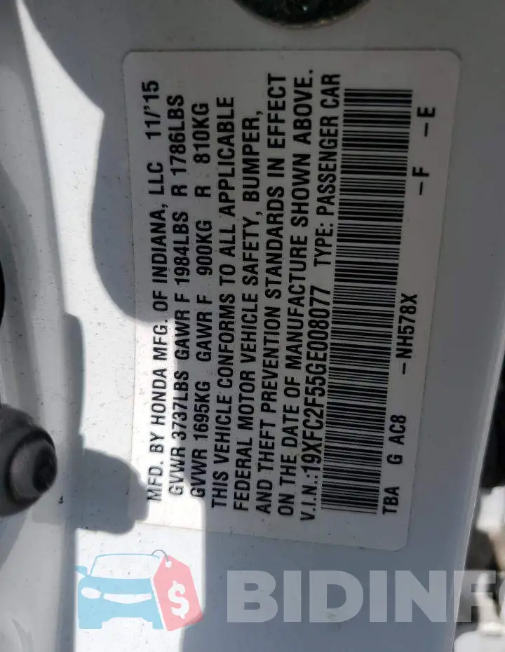 19XFC2F55GE008077 Photo# 13