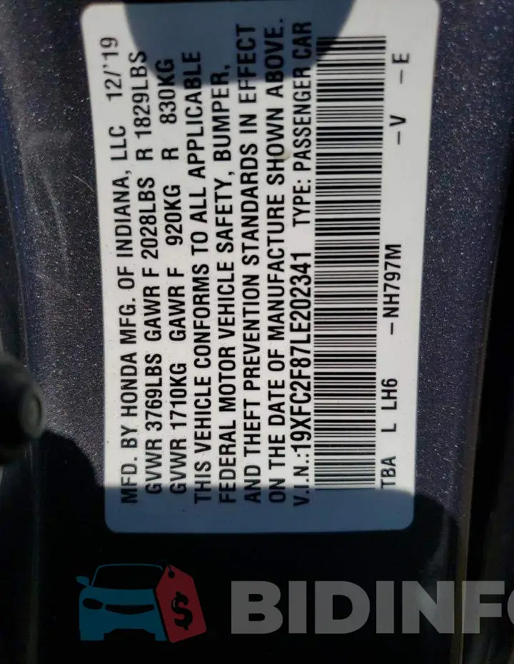 19XFC2F87LE202341 Photo# 12