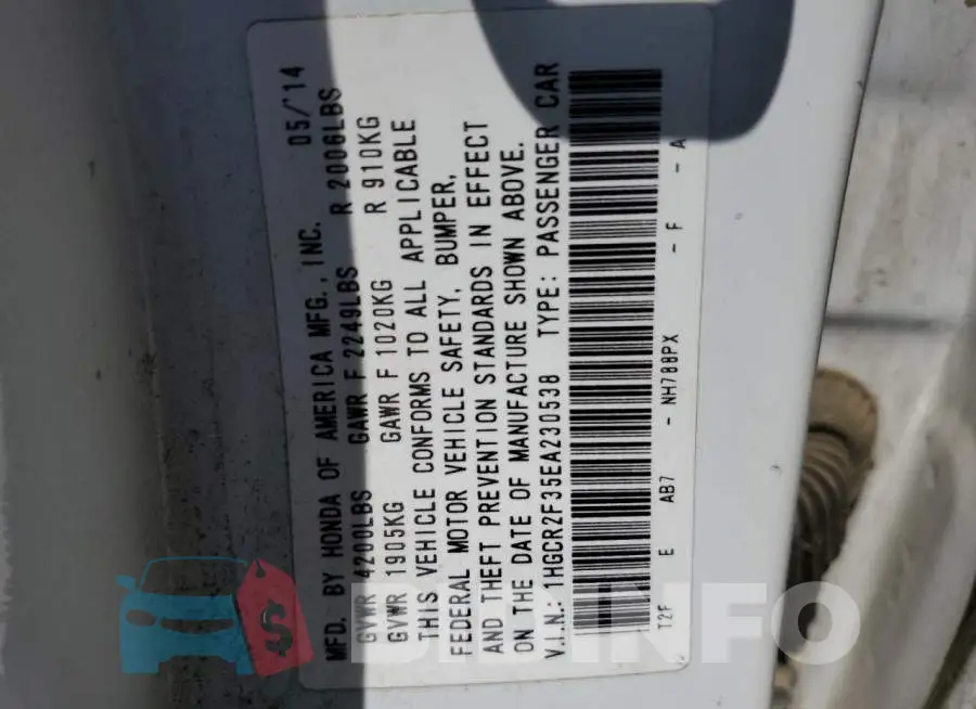 1HGCR2F35EA230538 Photo# 13