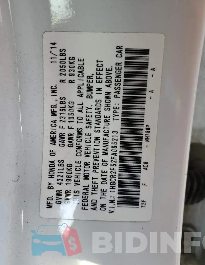 1HGCR2F52FA065213 Photo# 13