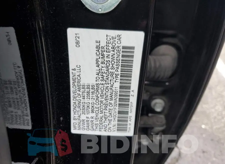1HGCV1F32MA099511 Photo# 12