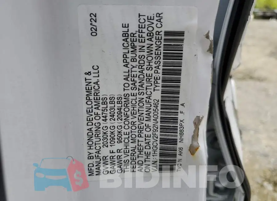 1HGCV2F92NA005462 Photo# 13