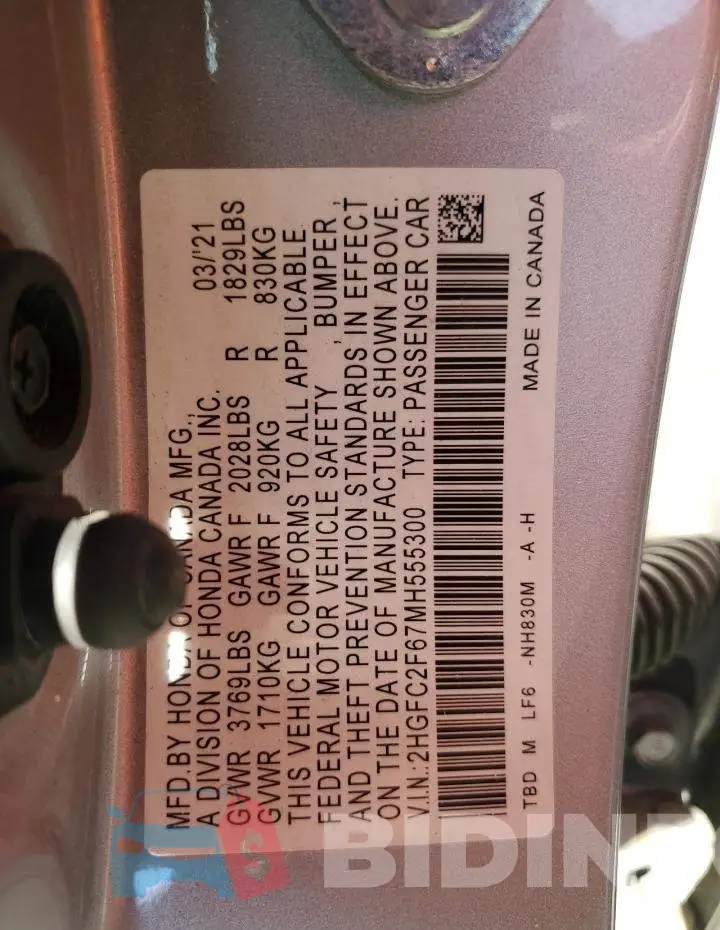 2HGFC2F67MH555300 Photo# 13