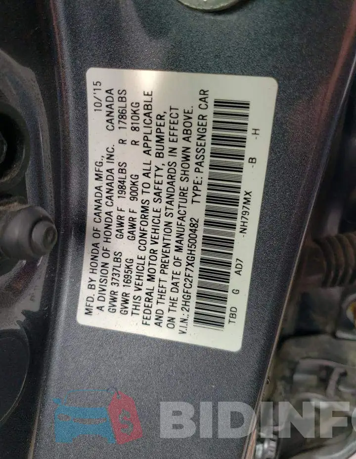 2HGFC2F7XGH500482 Photo# 12