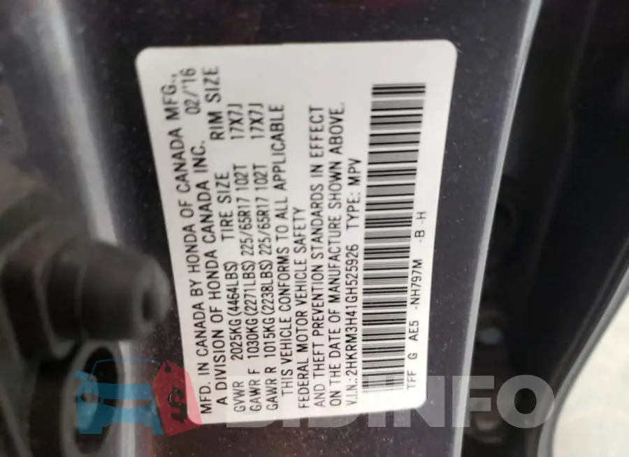 2HKRM3H41GH525926 Photo# 13