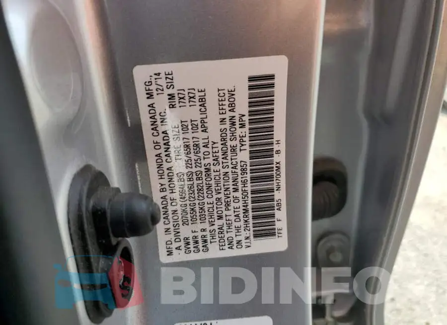 2HKRM4H50FH619857 Photo# 13