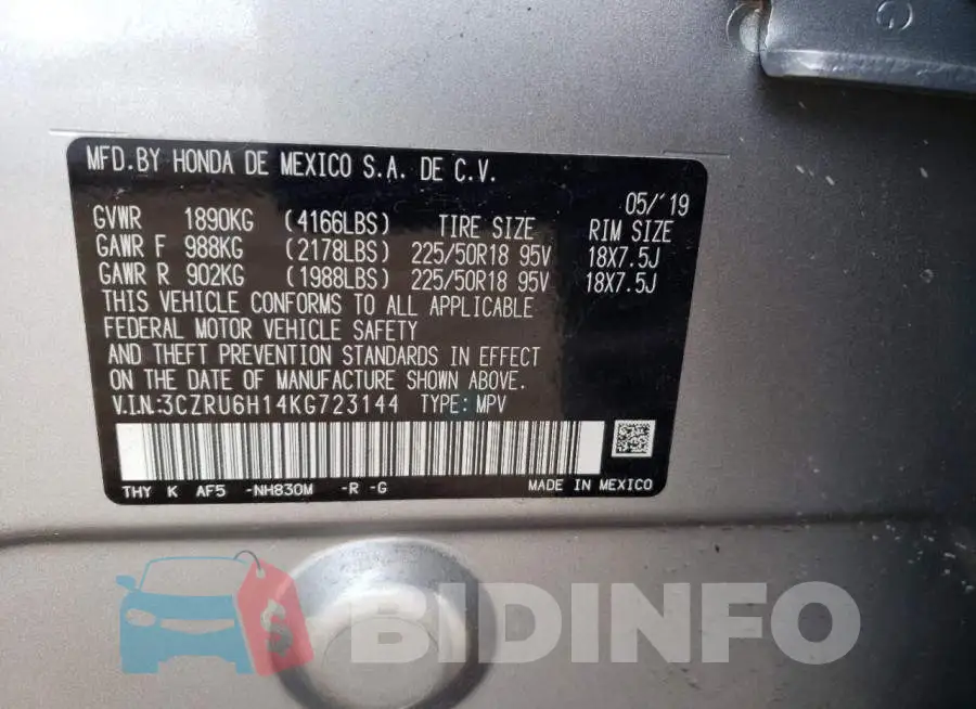 3CZRU6H14KG723144 Photo# 12