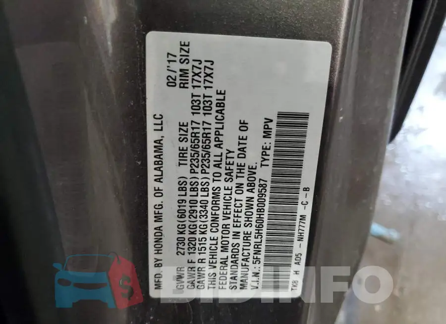 5FNRL5H60HB009587 Photo# 13