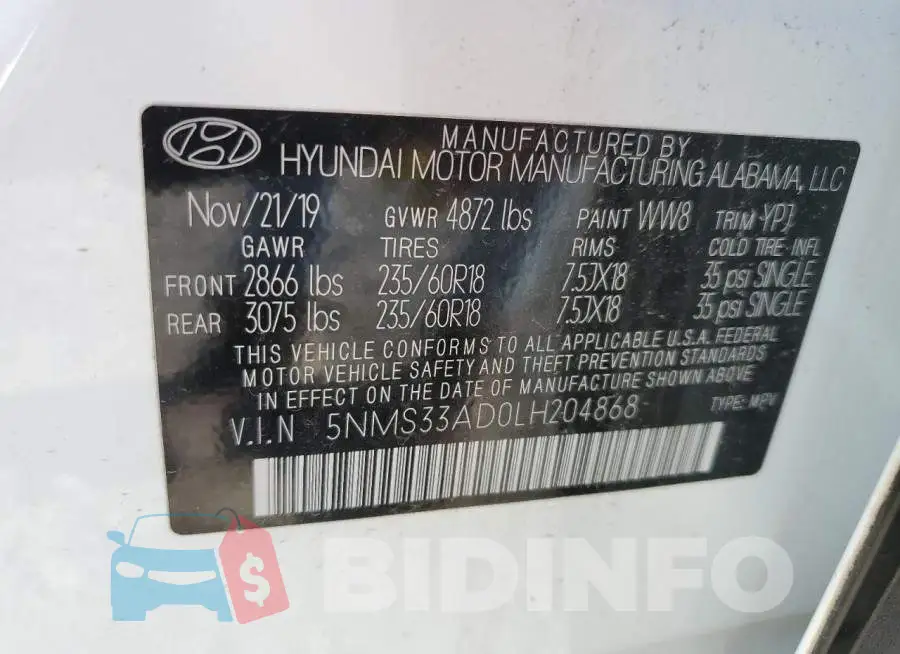 5NMS33AD0LH204868 Photo# 13