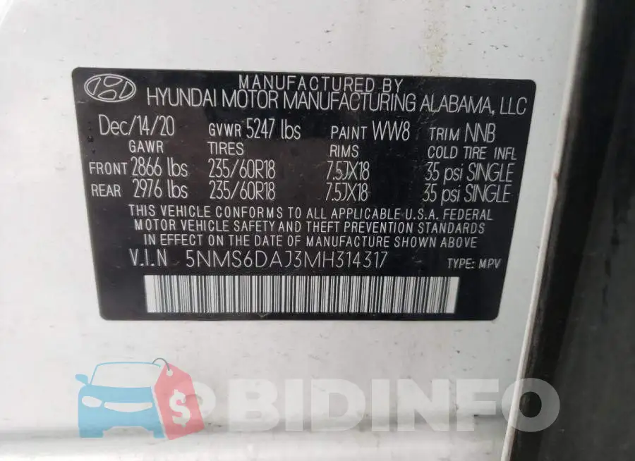 5NMS6DAJ3MH314317 Photo# 12