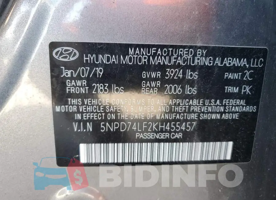 5NPD74LF2KH455457 Photo# 12