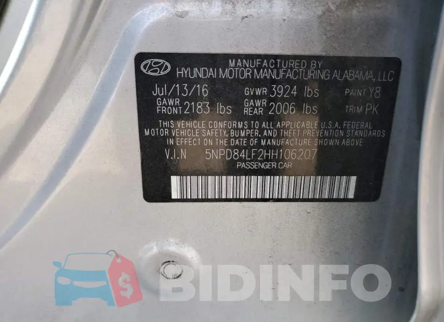 5NPD84LF2HH106207 Photo# 12