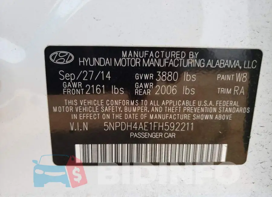 5NPDH4AE1FH592211 Photo# 12