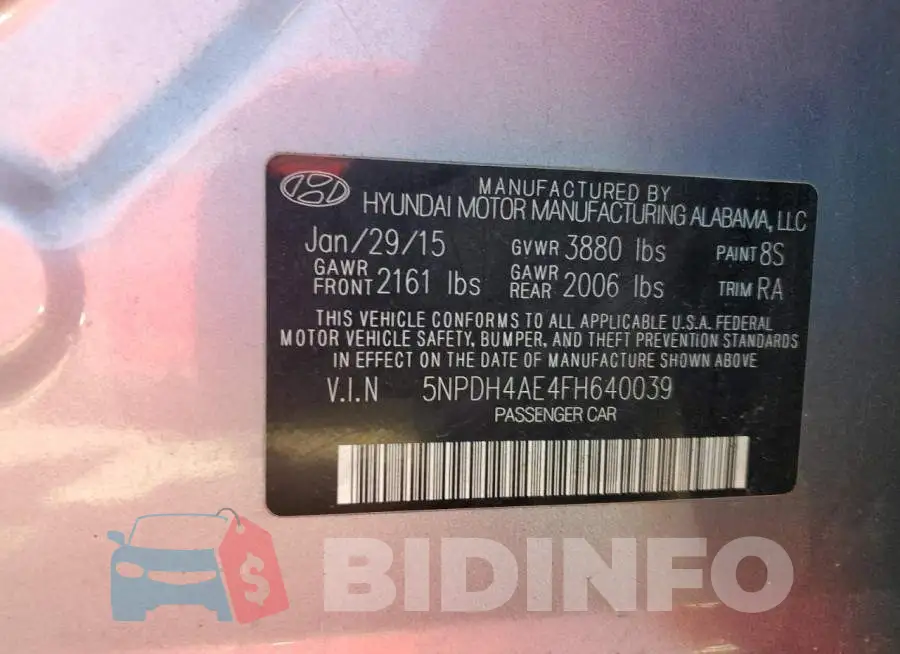 5NPDH4AE4FH640039 Photo# 12